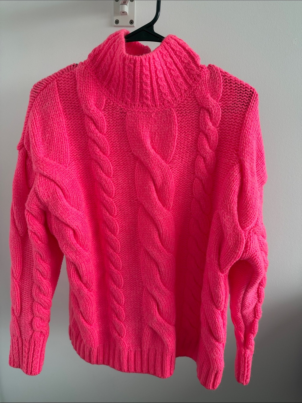 Anthropologie Bright Pink Cable Knit Mock Neck Sweater